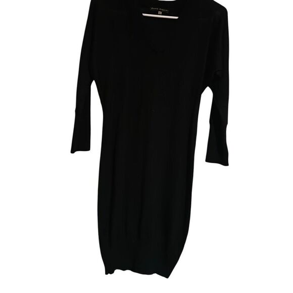 Pure Sugar Black V-neck Acrylic Wool Ribbed Trim Bodycon Sweater Dress Ladies XS - Picture 1 of 8